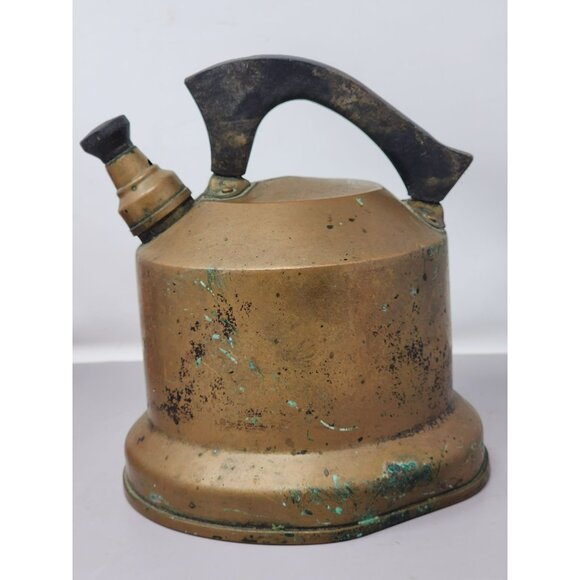 Copper Tea Kettle Black Handle Antique‎ Rustic Patina Collectible Water Boiler - Picture 3 of 11